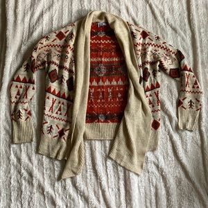 Aztec print sweater long sleeve cardigan robe size M open flowy sweater